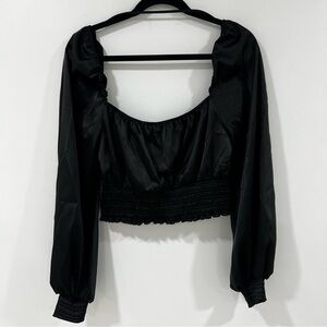 AFRM Black Cropped Long Sleeve Blouse
